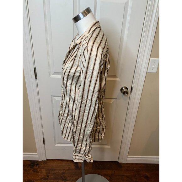 Frank & Eileen Barry Crinkle Cream, Tan & Black Striped Button-Up Shirt, Size XL - Picture 3 of 5